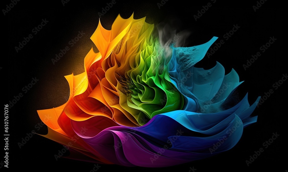 Poster a multicolored flower with a black background and a black background with a black background and a r