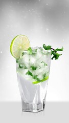Gin tonic tasty alcoholic cocktail with lime and ice