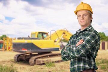 Confident foreman worker in safety helmet