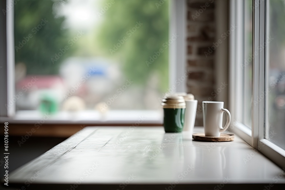 Aufkleber a misty window with a table in the background. generative ai