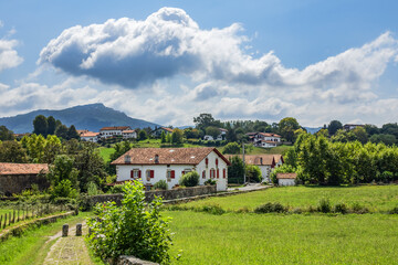 Fototapeta na wymiar Beautiful villages Surroundings of Sare. Sare - basque village, listed as Most Beautiful Villages of France. Pays Basque, Pyrenees Atlantiques, France.
