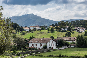 Beautiful villages Surroundings of Sare. Sare - basque village, listed as Most Beautiful Villages of France. Pays Basque, Pyrenees Atlantiques, France.