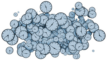 Time management concept with many clocks