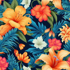 Seamless pattern, colorful flowers close-up in vintage style.