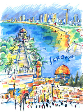 Israel Landmarks Marker Drawing