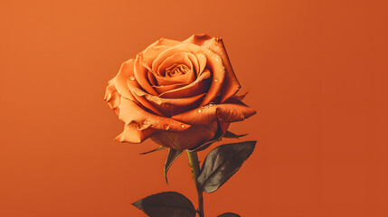 an orange rose with red background
