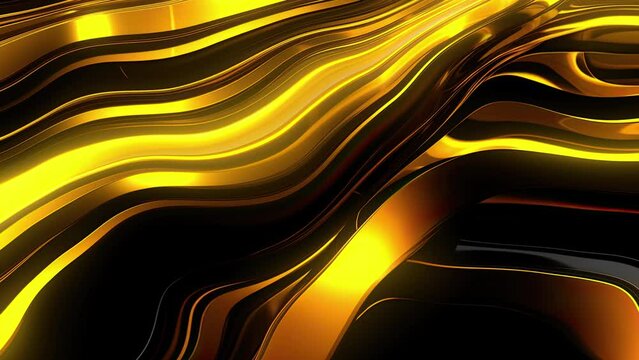 Yellow abstract liquid wave video, creative psychedelic and calming wavy plastic texture moving, high quality resolution motion backdrop for business or marketing purposes, expanding layered material
