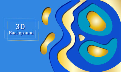 3 D PAPER CUT EFFECT BACKGROUND BLUE AND GOLD COLOURS 