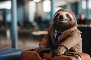 Ein Faultier geht auf Reisen. Urlaub zum faulenzen.