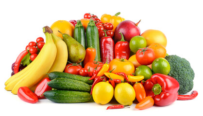 Obraz na płótnie Canvas Healthy fruits and vegetables isolated on white