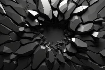 Captivating 3D render showcasing a fractured black wall Generative AI - obrazy, fototapety, plakaty