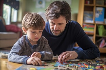 Fototapeta premium Father and Son Engaging in Intellectual Pursuits. Generative AI