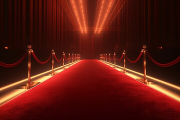 Radiant illumination highlights the elegance of an empty red carpet runway Generative AI