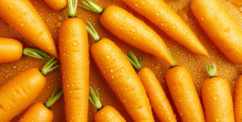 Verduras, Zanahorias frescas con gotas de agua. 