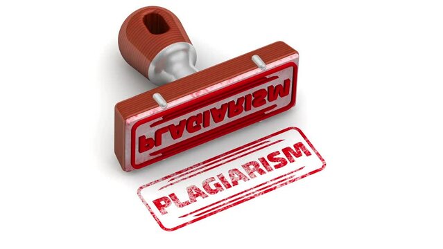 Plagiarism. The stamp and an imprint. The seal stamp leaves a red imprint PLAGIARISM. Footage video