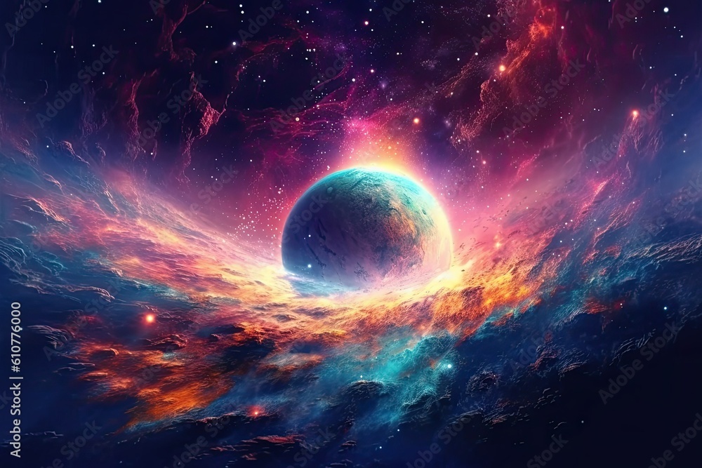 Wall mural horizontal photo planet space galaxy generative ai