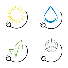 Energy types line icons.Ecology power concept. New energy type. Alternative energy. 