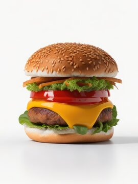 A photo of a hamburger at white background