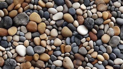 A scene of various rocks, stones, and pebbles on gravel background.