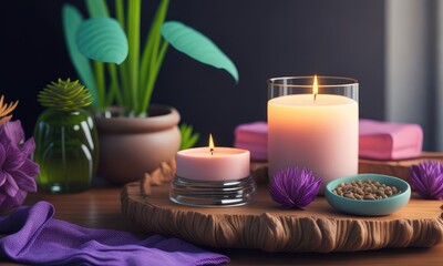 Beautiful spa composisition on the table in wellness center