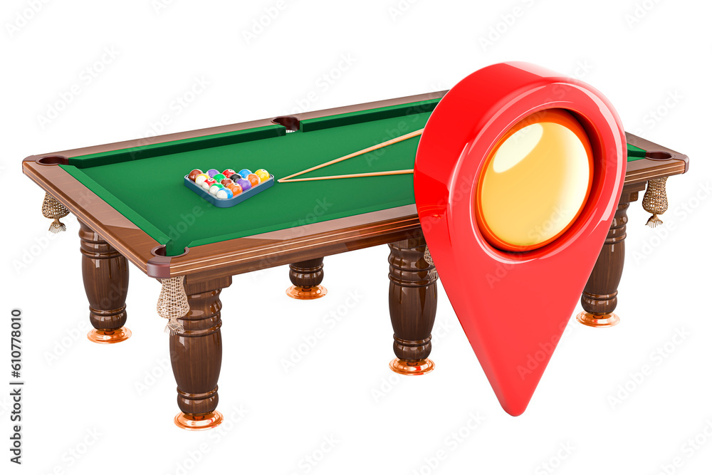 Poster billiard table with map pointer, 3d rendering