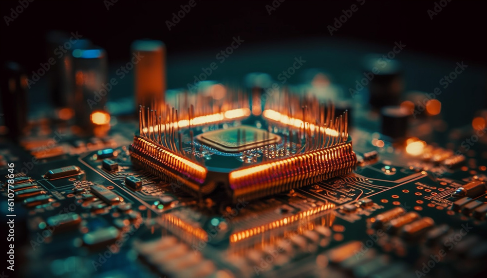 Poster abstract blue circuit board showcases complexity of electronics industry generated by ai