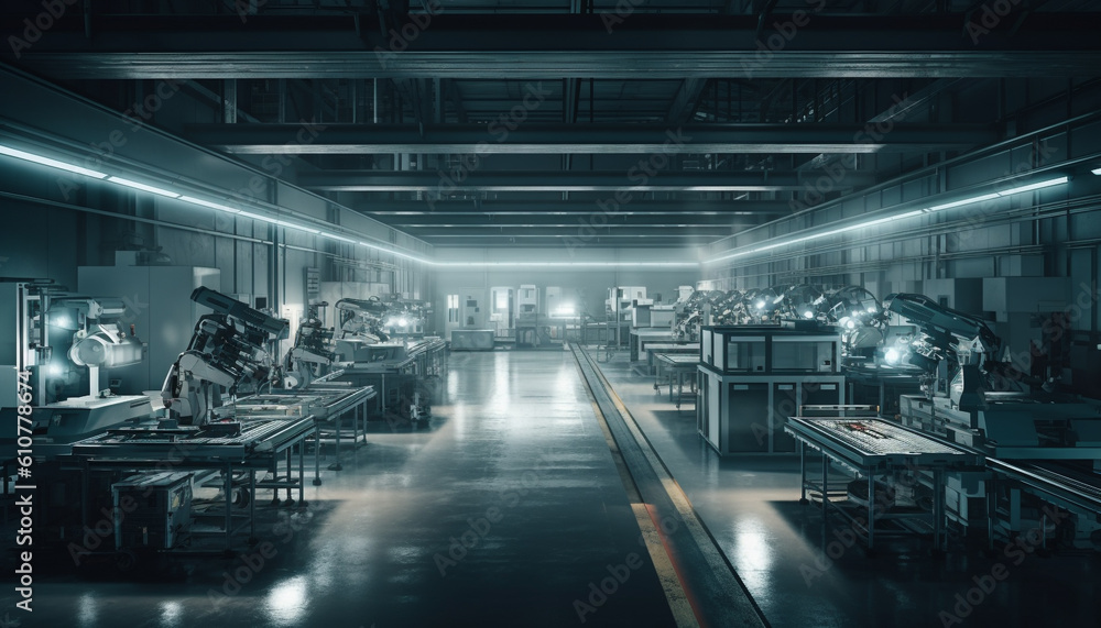 Canvas Prints modern metal industry factory with robotic arms and conveyor belts generated by ai