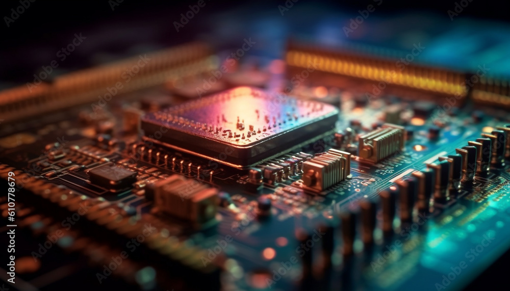 Poster complexity of computer equipment close up of semiconductor circuit board generated by ai