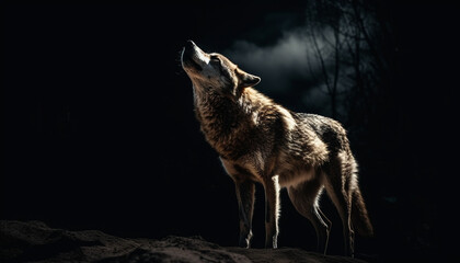 Gray wolf howling in the night, full length, fur focus generated by AI