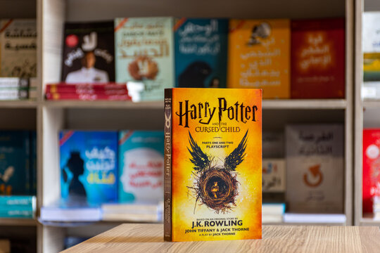 Close up J. K. Rowling, Jack Thorne, and John Tiffany's Harry Potter and the Cursed Child Playscript in the bookshop. 