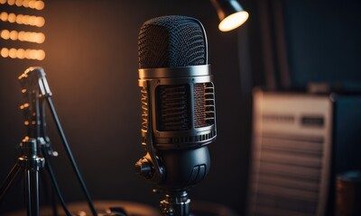 Microphone in recording music studio