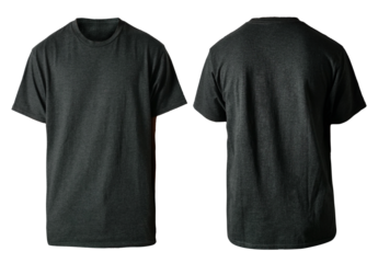Blank shirt mock up template, front and back view,  plain black t-shirt isolated on white. Tee design mockup presentation for print