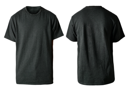 Blank shirt mock up template, front and back view,  plain black t-shirt isolated on white. Tee design mockup presentation for print