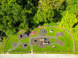 Aerial view of a children's playground. No people