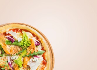 Tasty fresh pizza dish with vegetables