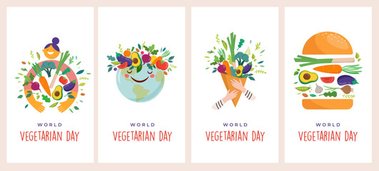 Fototapeta na wymiar World Vegetarian Day, concept designs, posters, story templates set and illustration