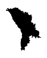 Vector map of Moldova, Republic of, a country in Eastern Europe. Detailed black silhouette, isolated on white background.