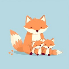 Obraz premium Cute fox and fox cub. Festive theme, Concept: Poster for a children's room. Baby print for nursery. The design can be used for fashion t-shirt, greeting card. illustration, Generative ai
