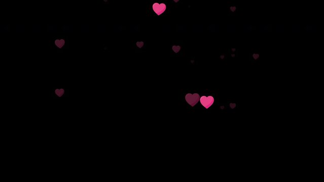 Pink heart emojis alpha channel video. Love shapes floating upwards. Emoticons flying, 4k looped video. Funny social or digital media icon footage, isolated background.