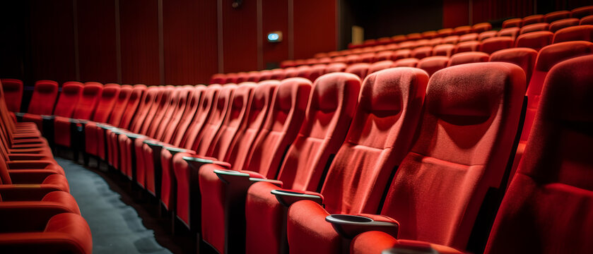 Bright empty red seats in cinema rows