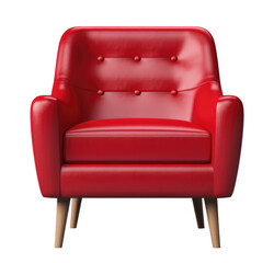 Red leather modern armchair isolated on white, transparent background, PNG, generative ai