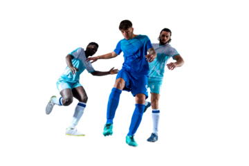 Isolated football  player plays with soccerball in a match