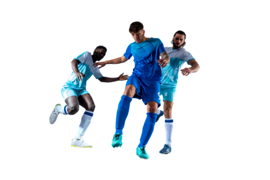 Isolated football  player plays with soccerball in a match