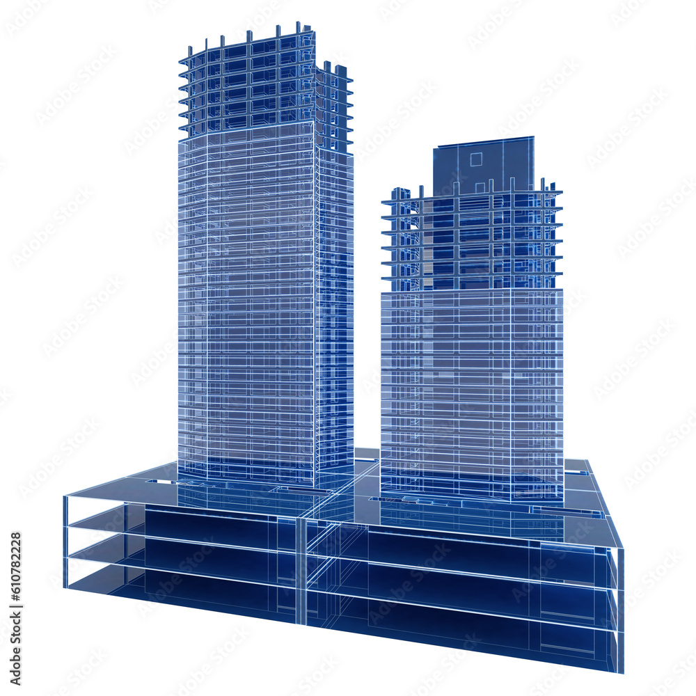 Poster isolated 3d rendering of a skyscraper business project
