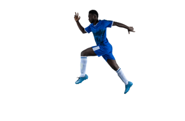 Isolated football  player plays with soccerball in a match