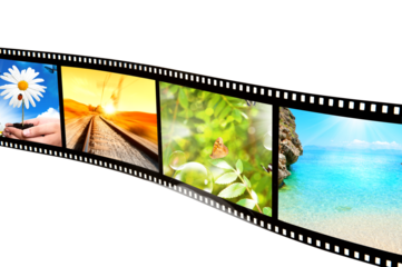 Isolated filmstrip with photos of nature and landscapes