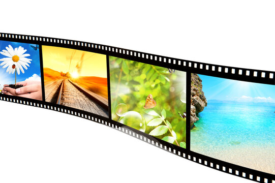 Isolated filmstrip with photos of nature and landscapes