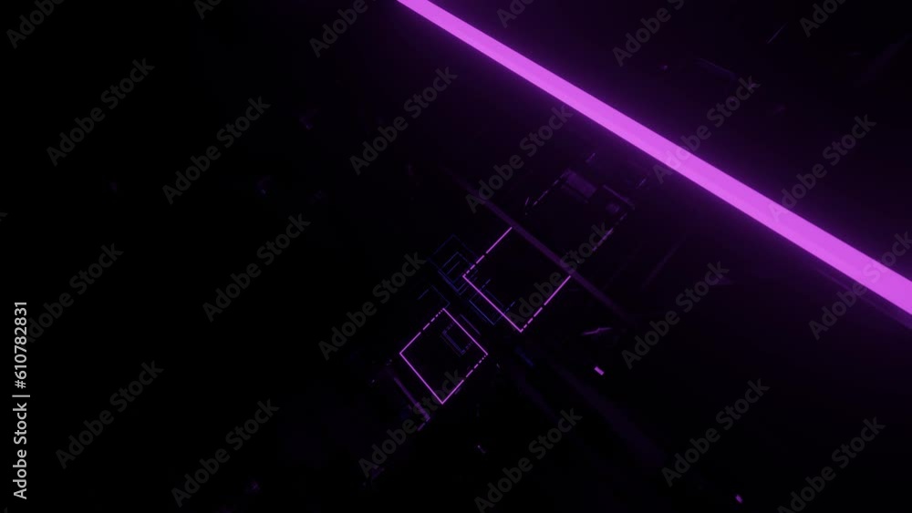 Poster neon flash light structures. hi-tech neon sci-fi tunel. trendy neon glow lines form pattern and cons