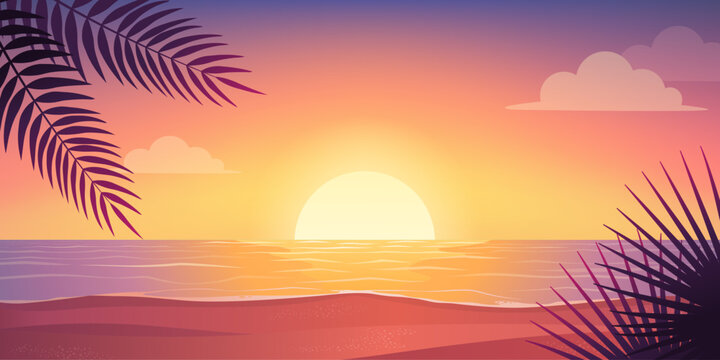 Beautiful exotic beach at sunset background