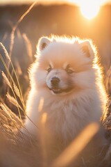 White rabbit in the grass. AI generated art illustration.